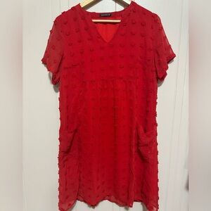 Swiss dot, red, babydoll style dress size medium